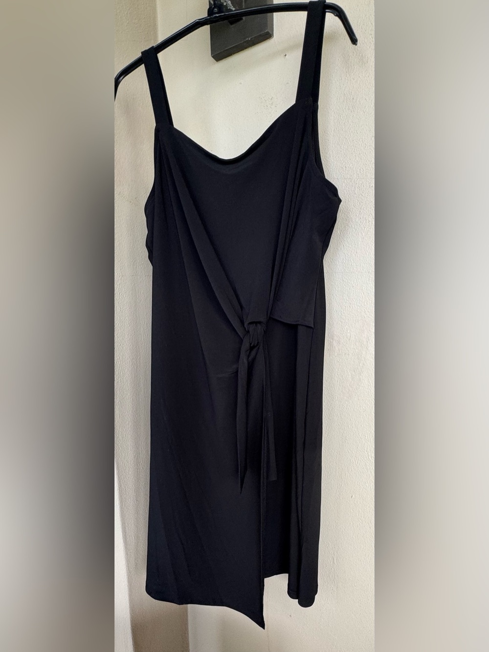 MSK Black Jersey Knit Faux Wrap Dress Midi V-Neck Spaghetti Strap Stretch Large